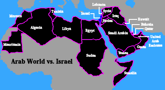 Map of the Arab World and its size vs the size of Israel